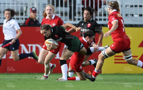 270822 - Canada Women v Wales Women, Summer 15’s World Cup Warm up match - Jasmine Joyce of Wales is tackled just short of the line