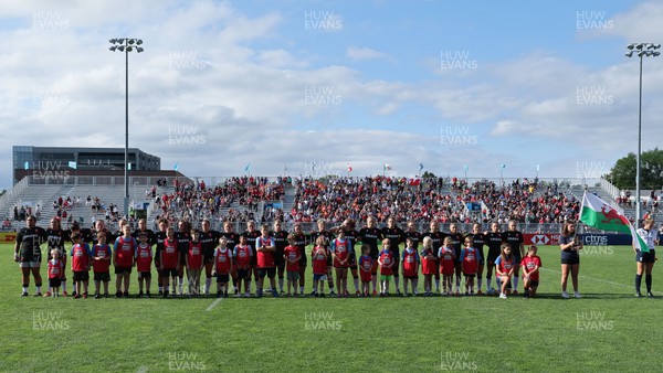 270822 - Canada Women v Wales Women, Summer 15’s World Cup Warm up match - The Welsh team line up for the anthem
