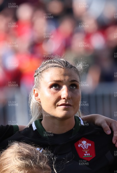 270822 - Canada Women v Wales Women, Summer 15’s World Cup Warm up match - Lowri Norkett of Wales during the national anthems