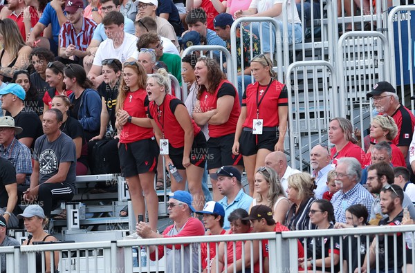 270822 - Canada Women v Wales Women, Summer 15’s World Cup Warm up match - Niamh Terry, Alex Callender, Gwenllian Pyrs and Alisha Butchers cheer on their team mates from the stand