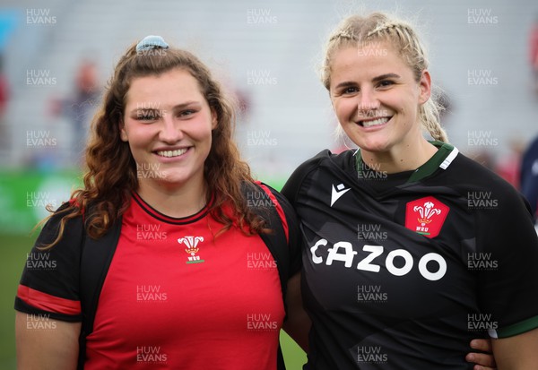270822 - Canada Women v Wales Women, Summer 15’s World Cup Warm up match - Gwenllian Pyrs and Carys Williams-Morris of Wales at the end of the match