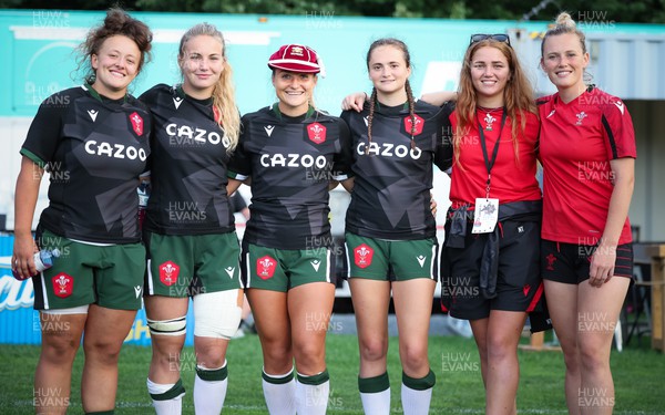 270822 - Canada Women v Wales Women, Summer 15’s World Cup Warm up match - Left to right, Lleucu George, Manon Johnes, Lowri Norkett, Caitlin Lewis, Niamh Terry and Meg Webb 