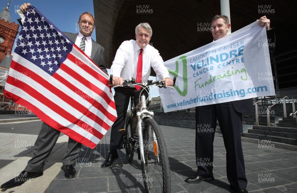 25.05.11 -  Captains California Bike Ride 2012 Launch, Senedd -  First Minister Carwyn Jones with Mike Hall (left) and Jonathan Davies at the launch of The Captains California Bike Ride in aid of the Stepping Stones Appeal which is raising money for lung cancer research at Velindre Cancer Centre. 