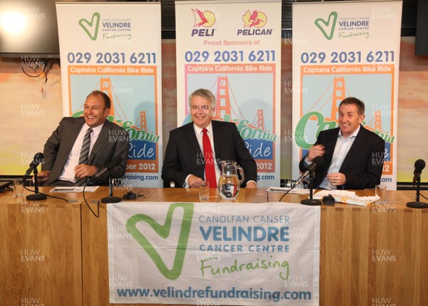 25.05.11 -  Captains California Bike Ride 2012 Launch, Senedd -  First Minister Carwyn Jones with Mike Hall (left) and Jonathan Davies at the launch of The Captains California Bike Ride in aid of the Stepping Stones Appeal which is raising money for lung cancer research at Velindre Cancer Centre. 