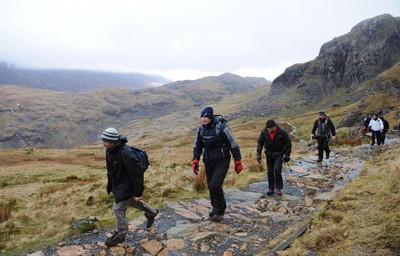 24.03.10 -  Brains Captains Kilimanjaro Climb - Emyr Lewis(centre) during a climb up Snowdon in preparation for the Brains Captains Kilimanjaro Climb. 