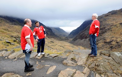 24.03.10 -  Brains Captains Kilimanjaro Climb - (L-R)Garin Jenkins, Robert Jones and Eddie Butler after a climb up Snowdon in preparation for the Brains Captains Kilimanjaro Climb. 