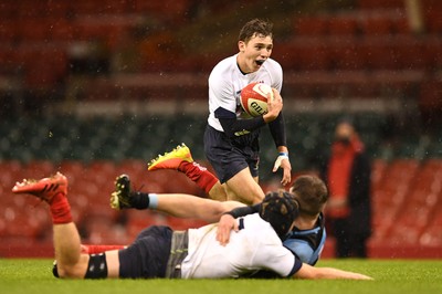 081221 - Cardiff and Vale College v Llandovery College - Nationals Schools and Colleges Cup Final - Iwan Hughes of Llandovery scores try