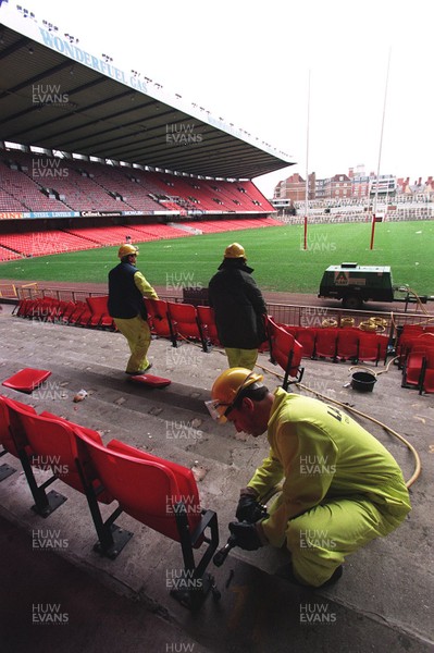 160397 - Picture shows demolition work starting at Cardiff Arms Park on the West Stand