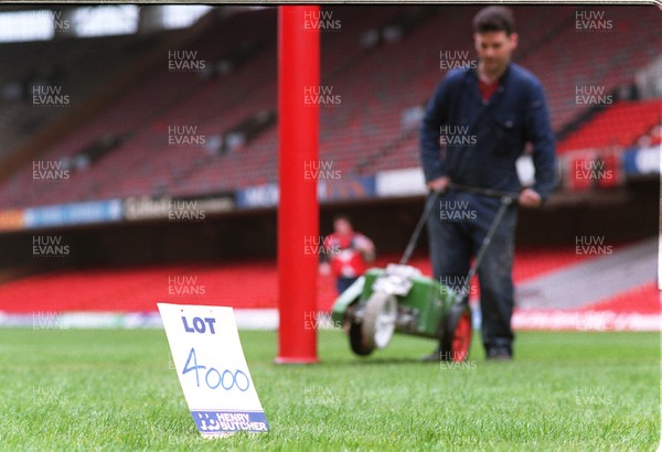 250497 - Assistant groundsman Clive Jones prepares the pitch at the National Stadium, Cardiff Arms Park on lot 4000 which will be auctioned