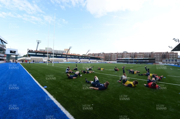 200813 - Cardiff Blues Artificial Pitch Unveiling at Cardiff Arms Park -Cardiff Blues players train on the new artificial pitch at Cardiff Arms Park