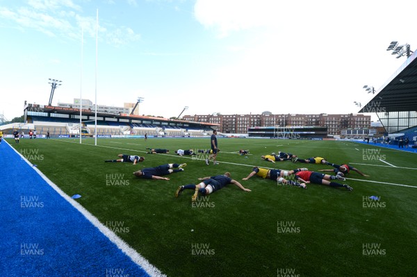 200813 - Cardiff Blues Artificial Pitch Unveiling at Cardiff Arms Park -Cardiff Blues players train on the new artificial pitch at Cardiff Arms Park