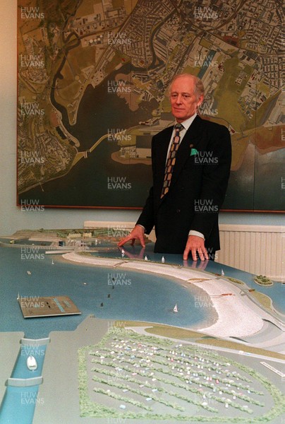 041193 - Picture shows Michael Boyce, chief executive of Cardiff Bay Development Cororation with a model of the Barrage