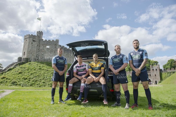 090816 - Cardiff Blues Sponsorship Announcement -Tom James, Lloyd Williams, Cory Allen, Matthew Rees and Josh Turnbull at Cardiff Castle after announcing Cardiff Blues new principal partner Land Rover