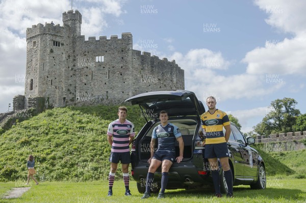 090816 - Cardiff Blues Sponsorship Announcement -Lloyd Williams, Tom James and Cory Allen at Cardiff Castle after announcing Cardiff Blues new principal partner Land Rover