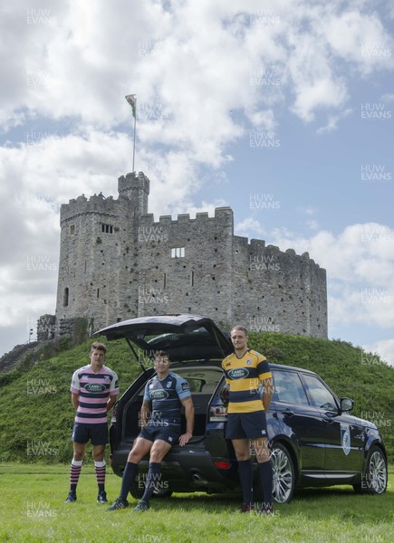 090816 - Cardiff Blues Sponsorship Announcement -Lloyd Williams, Tom James and Cory Allen at Cardiff Castle after announcing Cardiff Blues new principal partner Land Rover