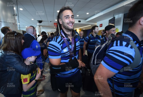 130518 - Cardiff Blues Arrival - Josh Navidi arrives at Cardiff Airport after winning the European Rugby Challenge Cup