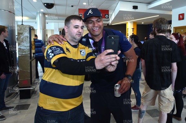 130518 - Cardiff Blues Arrival - Nick Williams arrives at Cardiff Airport after winning the European Rugby Challenge Cup