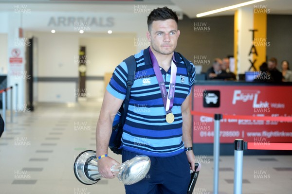 130518 - Cardiff Blues Arrival - Ellis Jenkins arrives at Cardiff Airport with the European Rugby Challenge Cup