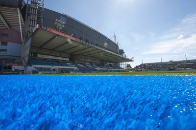 250713 - Cardiff Blues Pitch Renovation -Work continues at Arms Park on Cardiff Blues pitch as the new artificial pitch is laid down by workers