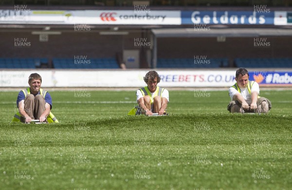 250713 - Cardiff Blues Pitch Renovation -Work continues at Arms Park on Cardiff Blues pitch as the new artificial pitch is laid down by workers