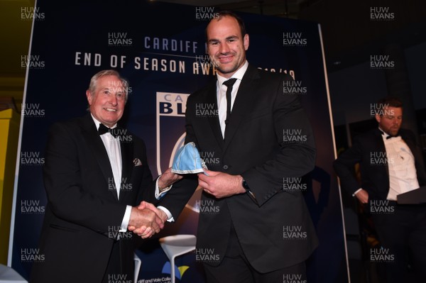 090519 - Cardiff Blues Awards - George Earl receives his 50th cap from Sir Gareth Edwards