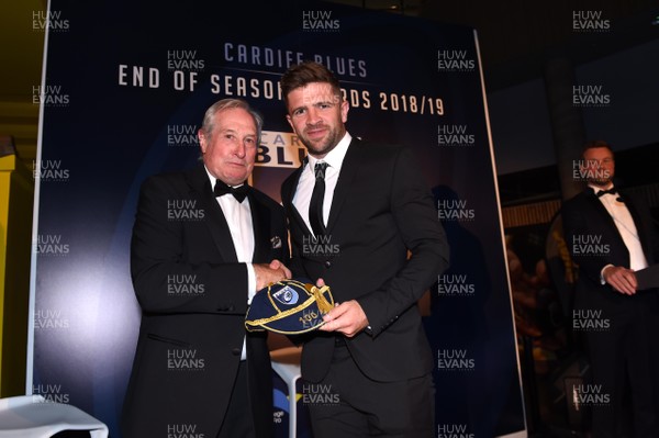 090519 - Cardiff Blues Awards - Lewis Jones receives his 100th cap from Sir Gareth Edwards