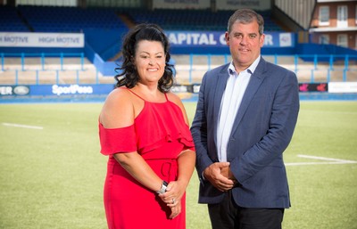 010819 - New Cardiff Blues Directors - Hayley Parsons with Cardiff Blues Chief Executive Richard Holland