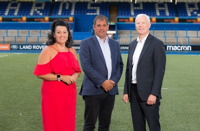 010819 - New Cardiff Blues Directors - Hayley Parsons with Cardiff Blues Chief Executive Richard Holland, centre, and Andrew Williams