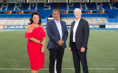 010819 - New Cardiff Blues Directors - Hayley Parsons with Cardiff Blues Chief Executive Richard Holland, centre, and Andrew Williams