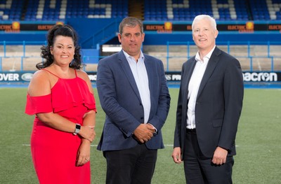 010819 - New Cardiff Blues Directors - Hayley Parsons with Cardiff Blues Chief Executive Richard Holland, centre, and Andrew Williams