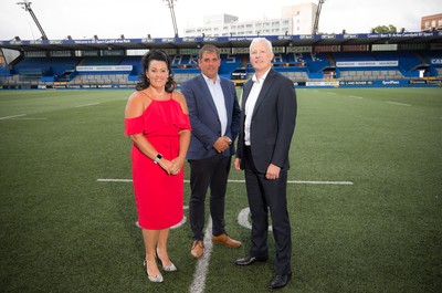 010819 - New Cardiff Blues Directors - Hayley Parsons with Cardiff Blues Chief Executive Richard Holland, centre, and Andrew Williams