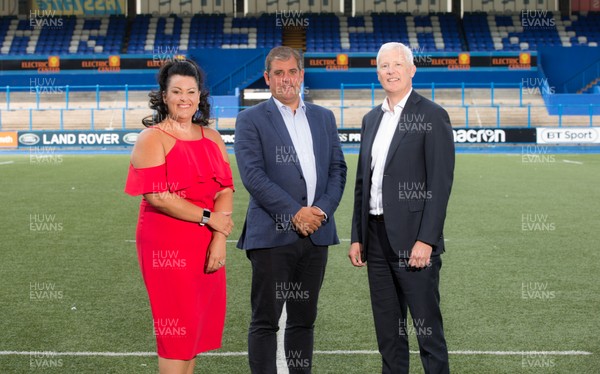 010819 - New Cardiff Blues Directors - Hayley Parsons with Cardiff Blues Chief Executive Richard Holland, centre, and Andrew Williams