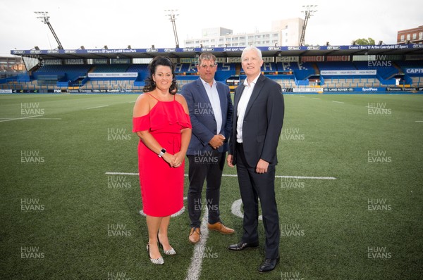 010819 - New Cardiff Blues Directors - Hayley Parsons with Cardiff Blues Chief Executive Richard Holland, centre, and Andrew Williams