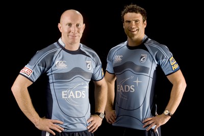 12.08.08...Cardiff Blues... Cardiff Blues  players Jamie Roberts and Tom Shanklin with the new EADS sponsored shirt. 