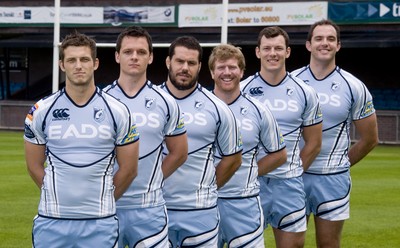 110712 - Cardiff Blues New Signings -Cardiff Blues new signings (L-R)Jason Tovey, Rob Lewis, Benoit Bourrust, Andy Kyriacou, Robin Copeland and Lou Reed