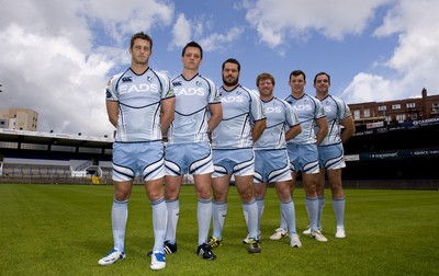 110712 - Cardiff Blues New Signings -Cardiff Blues new signings (L-R)Jason Tovey, Rob Lewis, Benoit Bourrust, Andy Kyriacou, Robin Copeland and Lou Reed