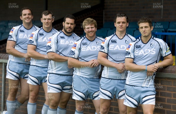 110712 - Cardiff Blues New Signings -Cardiff Blues new signings (R-L)Jason Tovey, Rob Lewis, Andy Kyriacou, Benoit Bourrust, Robin Copeland and Lou Reed