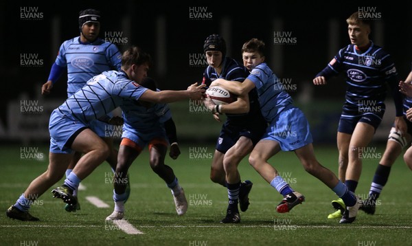 260219 - Cardiff Blues North U16s v Cardiff Blues South U16s - Regional Age Grade Championship - Will Huggins of Blues North carries the ball
