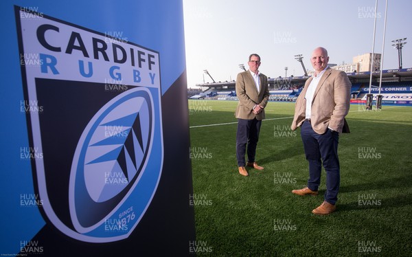 010321 - Cardiff Blues Re-naming Announcement - Cardiff Blues Chief Executive Richard Holland, left, and Chairman Alun Jones at the announcement the Cardiff Blues will become Cardiff Rugby at the start of the 2021-22 season