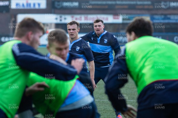 041219 - Cardiff Blues Rugby Training - Jarrod Evans and Owen Lane during training