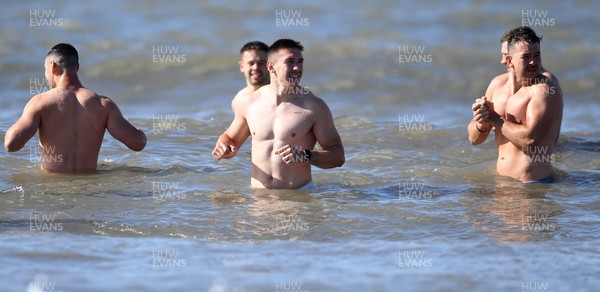 280720 - Cardiff Blues Sea Recovery - Josh Adams during sea recovery session at Barry Island