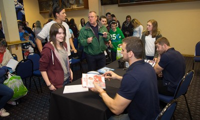 010514 - Sam Warburton and Leigh Halfpenny at Cardiff Blues signing session for fans - 