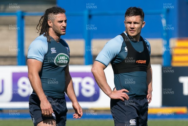 200418 - Cardiff Blues Training - Josh Navidi and Ellis Jenkins of Cardiff Blues during a training session at the Cardiff Arms Park ahead of their Challenge Cup semi final match against Pau
