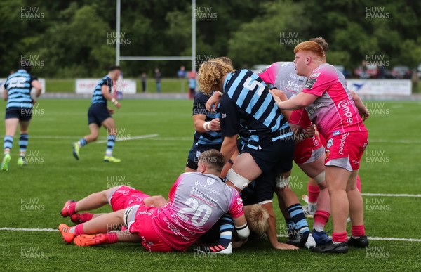 280621 - Cardiff Blues U18 v Dragons U18 - Cardiff Blues celebrate after being awarded a penalty try