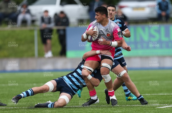 280621 - Cardiff Blues U18 v Dragons U18 - Ben Moa of Dragons looks for support as he is held