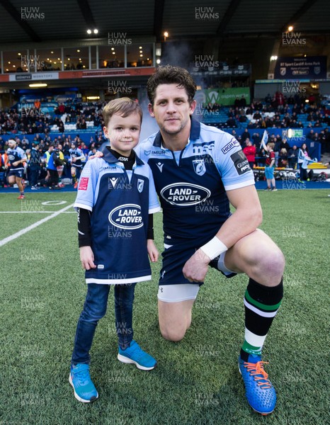 230220 - Cardiff Blues v Benetton Rugby, Guinness PRO14 - Match mascot with Lloyd Williams of Cardiff Blues