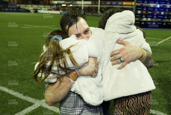 230220 - Cardiff Blues v Benetton Rugby, Guinness PRO14 - Man of the Match Josh Turnbull of Cardiff Blues with his family