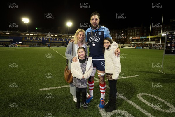 230220 - Cardiff Blues v Benetton Rugby, Guinness PRO14 - Man of the Match Josh Turnbull of Cardiff Blues with his family