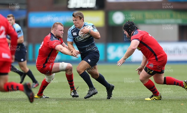 200816 - Cardiff Blues v Bristol Rugby - Pre Season Friendly - Jarrod Evans of Cardiff Blues is tackled by Joe Joyce of Bristol Rugby