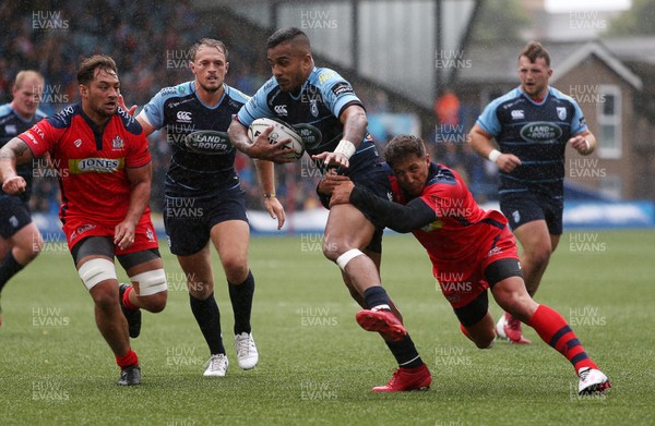 200816 - Cardiff Blues v Bristol Rugby - Pre Season Friendly - Rey Lee Lo of Cardiff Blues is tackled by Gavin Henson of Bristol Rugby